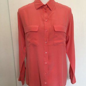 Equipment $250 peach/salmon Pink Signature Silk Top Blouse Shirt button down